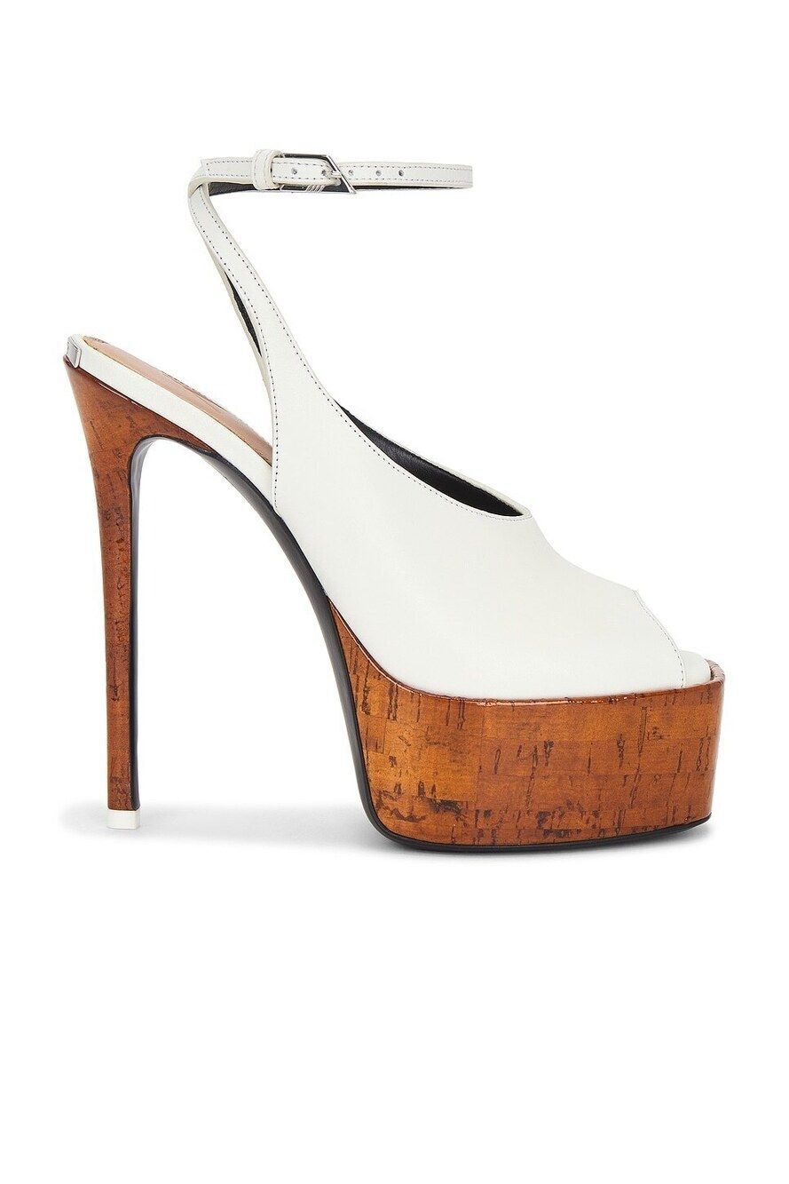 THE ATTICO Ornella 140 Sandal in White & Brown platform stiletto high heel